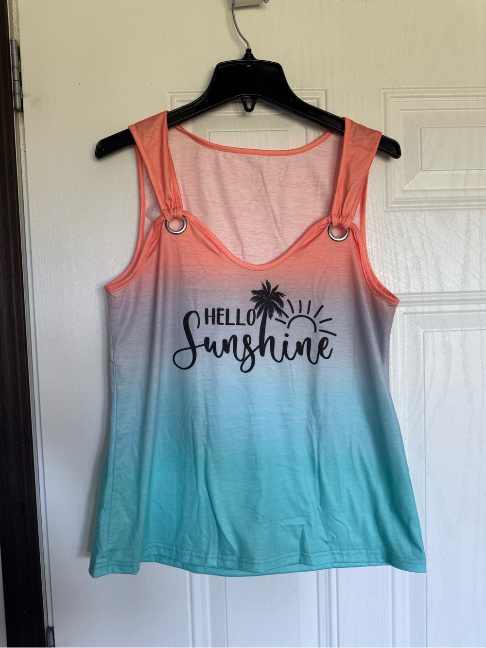 2 for $10 sale: Hello sunshine green orange ombre Tank top - M